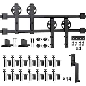 17 ft./204 in. Black Sliding Bypass Barn Door Hardware Track Kit for Double Doors with Non-Routed Floor Guide