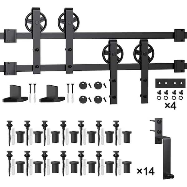 WINSOON 17 ft./204 in. Black Sliding Bypass Barn Door Hardware Track Kit for Double Doors with Non-Routed Floor Guide