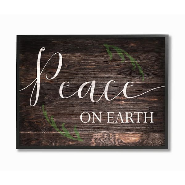 Stupell Industries 16 in. x 20 in. "Holiday Rustic Wood Look Peace On Earth Planked Typography" by Artist Daphne Polselli Framed Wall Art