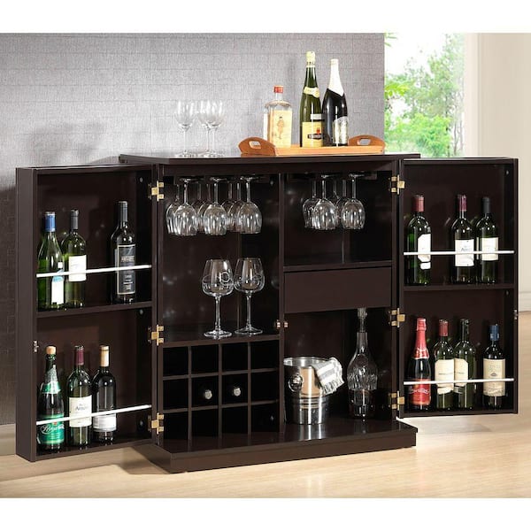 Baxton Studio Stamford 12-Bottle Dark Brown Bar Cabinet