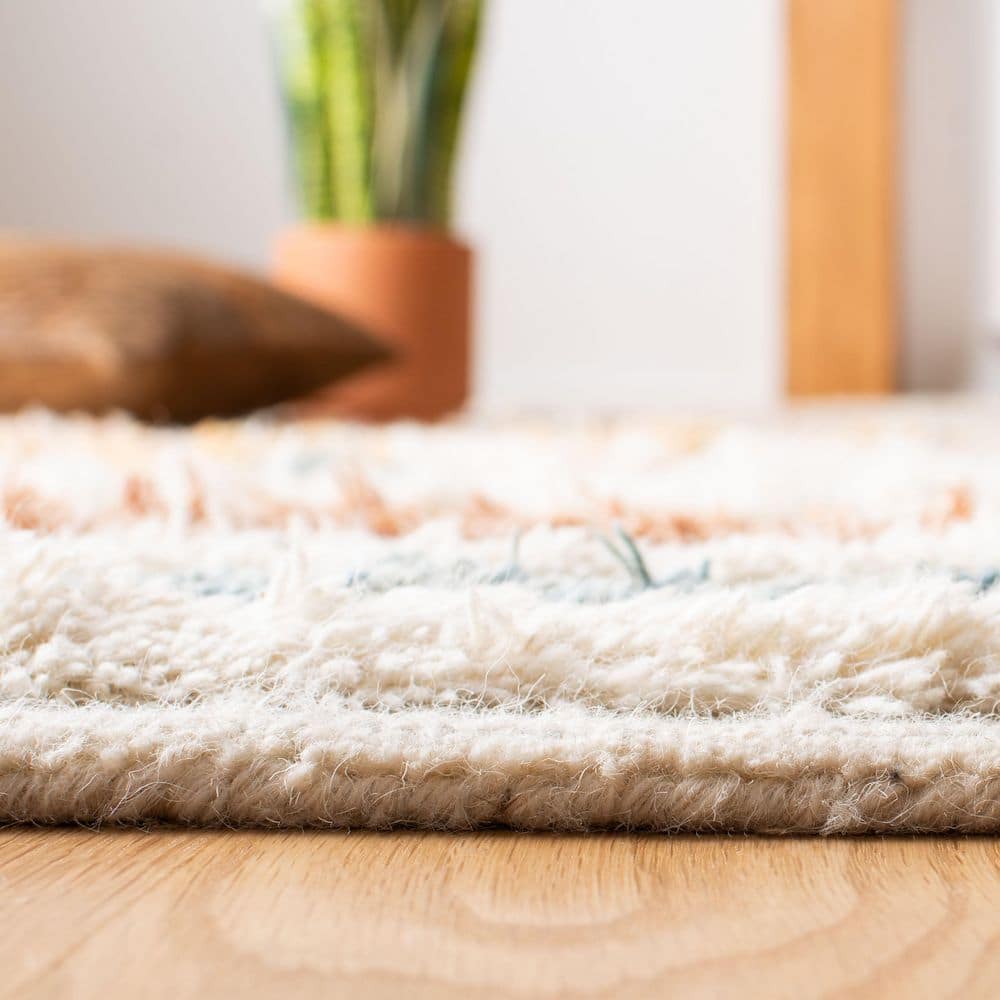 Ivory and Blue Hand-Knotted Wool Tribal Area Rug