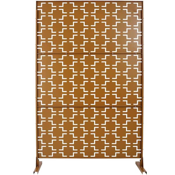 6.3 ft. H x 4 ft. W Brown Metal Privacy Screen Freestanding Decorative Privacy Screen (3-Panels)