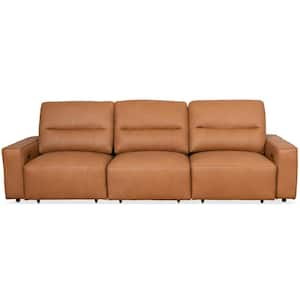 Edmonton 117 in. Square Arm Power Convertible Genuine Leather Multi-Functional Sofa in Cognac