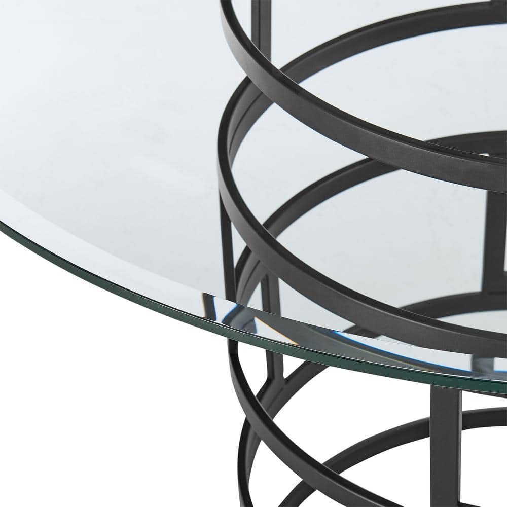 Diaz 48" Round Glass Dining Table with Matte Black Iron Base