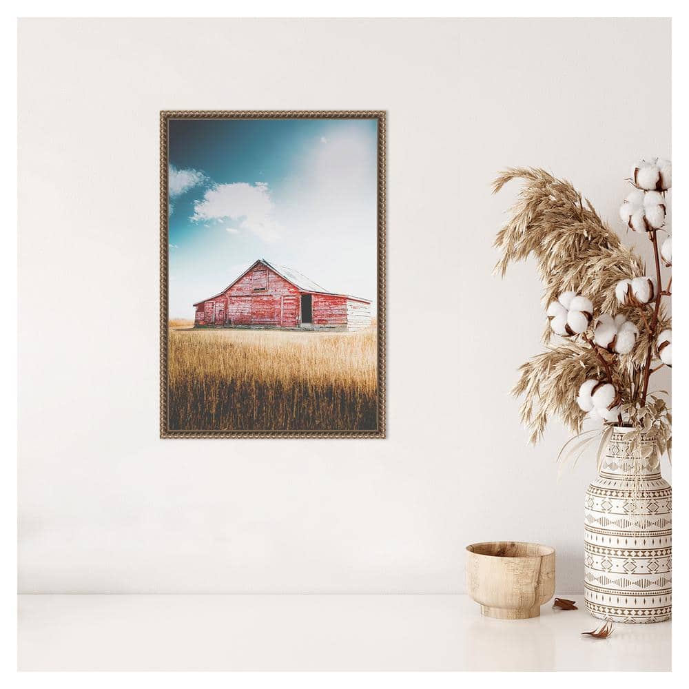 Rustic Red Barn Framed Canvas Print with Beaded Bronze Frame