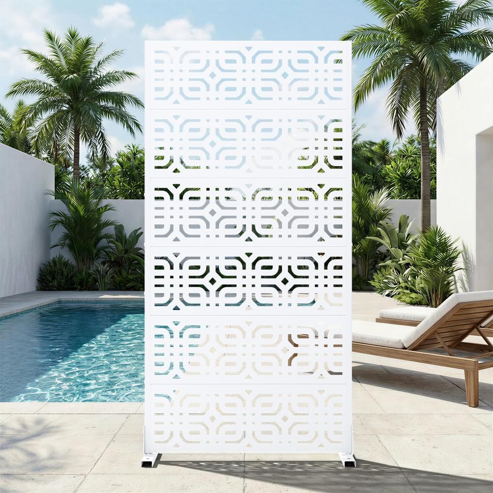 35 in. W x 72 in. H White Galvanized Steel Freestanding Recursive Square Cut Patio Divider Screen (1-Pack) price history on PriceWatchPro