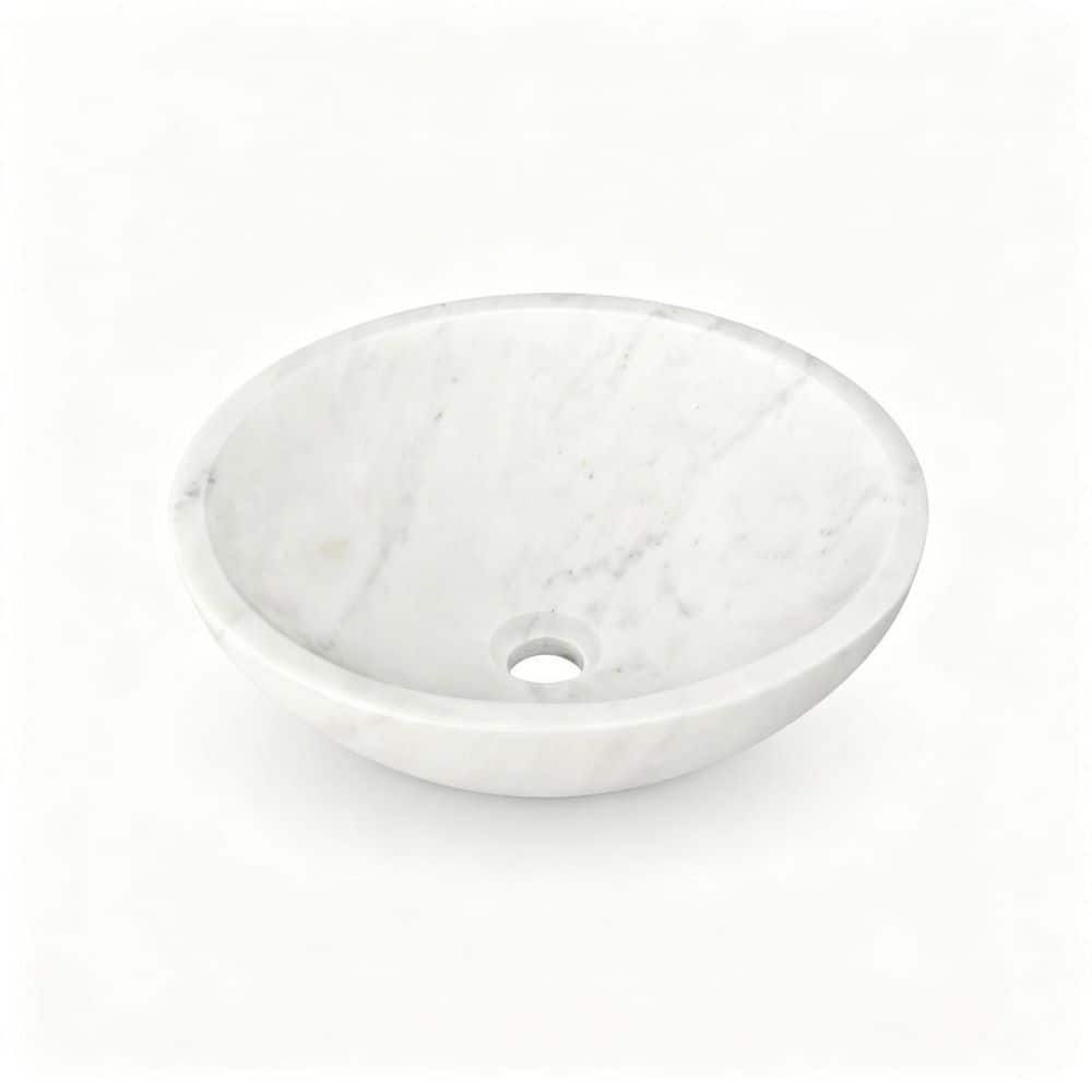 15.7 in. Round White Natural Marble Vessel Bathroom Sink with Semi-Polished Surface and Pre-Drilled Drain Hole price history on PriceWatchPro