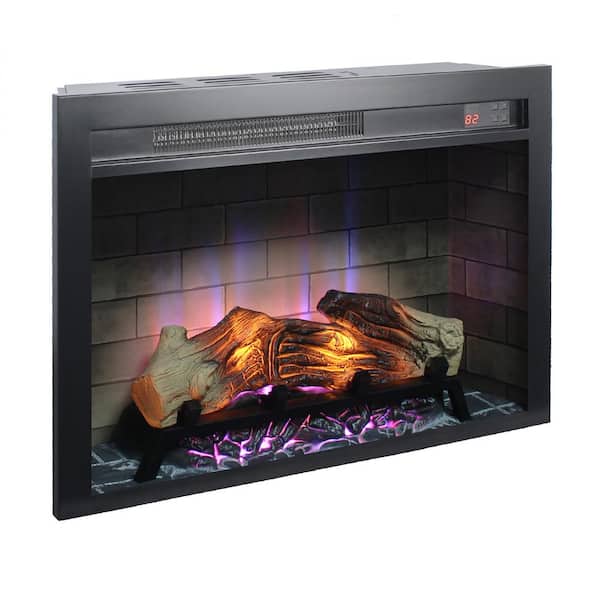 28 in. Wall Mount Electric Fireplace Insert in Black with Tempered Glass, Remote Control, and Multi-Color Flame
