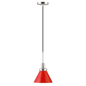Zeno 1-Light Poppy Red and Standard Polished Nickel Metal Pendant