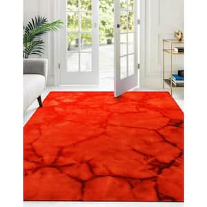 Red Handmade Wool Contemporary Dip Dyed Rug, 3' x 5', Area Rug