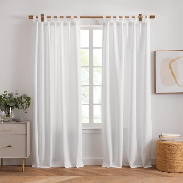 Elrene Rhodes White Solid Polyester 52(in)x108(in) Adhesive Loop Tab Top Light Filtering Curtain Panels, Set of 2