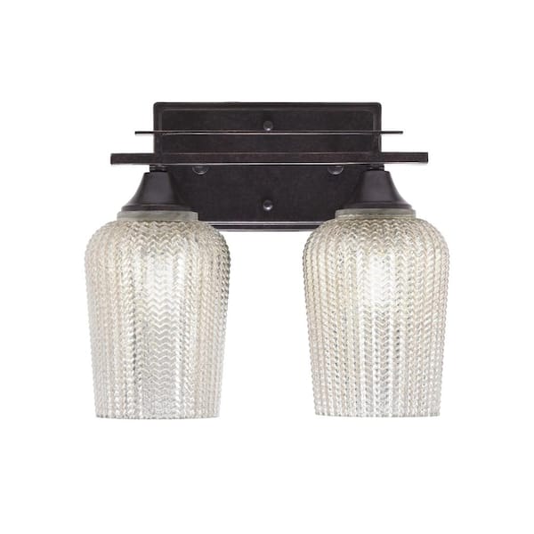 Unbranded Ontario 12.25 in. 2-Light Vanity Light Dark Granite Silver Textured Glass Shade
