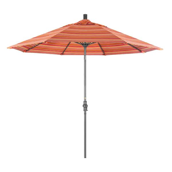 California Umbrella 9 ft. Hammertone Grey Aluminum Market Patio Umbrella with Collar Tilt Crank Lift in Dolce Mango Sunbrella