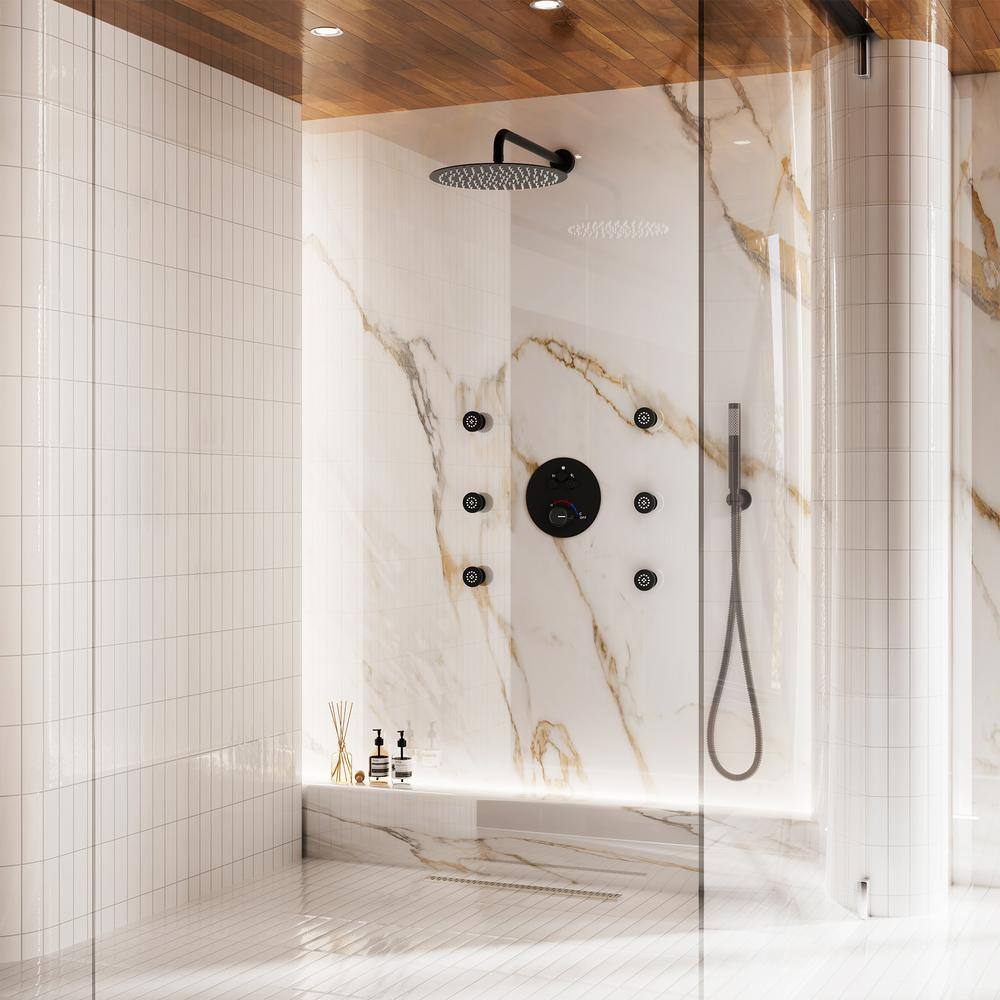 Large Matte Black Dual Rainfall Shower System with 6 Body Jets