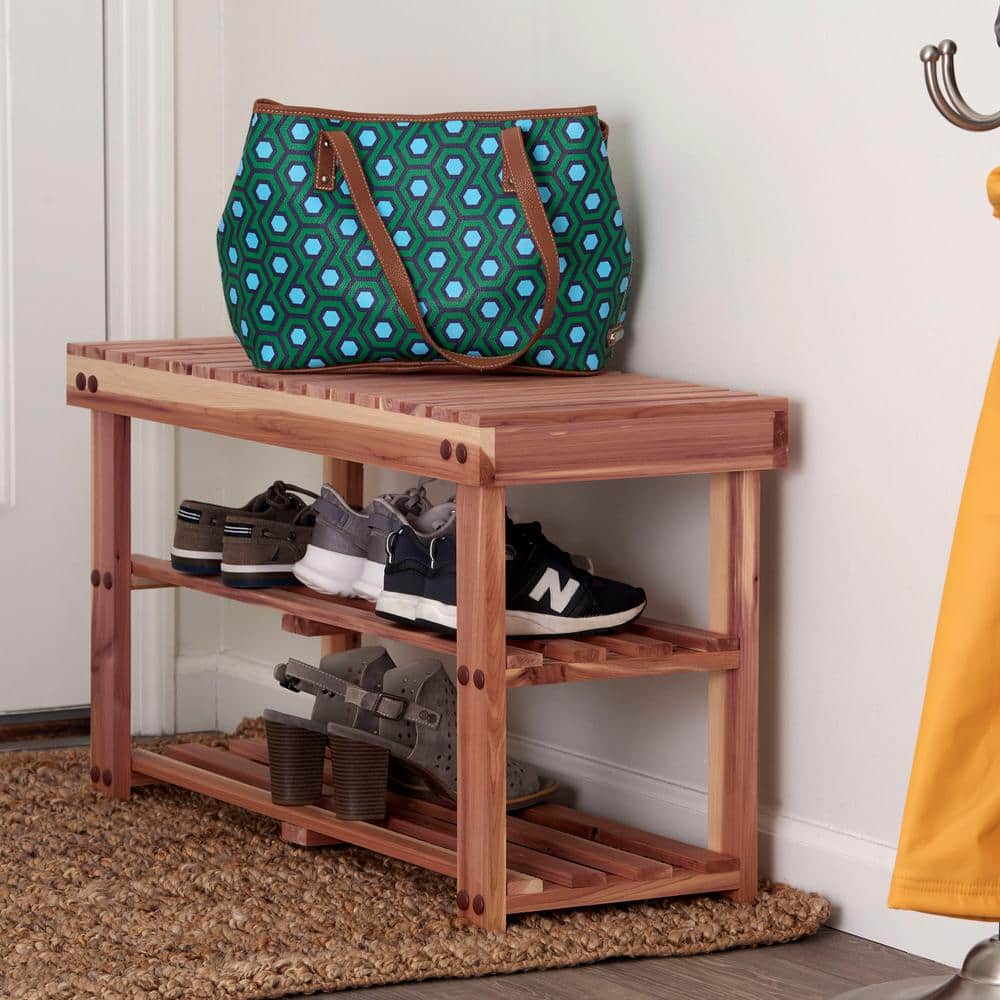Cedar Red 31.5" Wooden Shoe Storage Bench