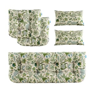 Outdoor Floral Cushions Loveseat Chair with Bench Cushion Replacement Patio Furniture in White Green L19"xW44"(Set of 5)