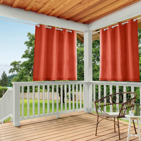 EXCLUSIVE HOME Cabana Mecca Orange Solid Light Filtering Grommet Top Indoor/Outdoor Curtain Panel, 54 in. W x 63 in. L (Set of 2)