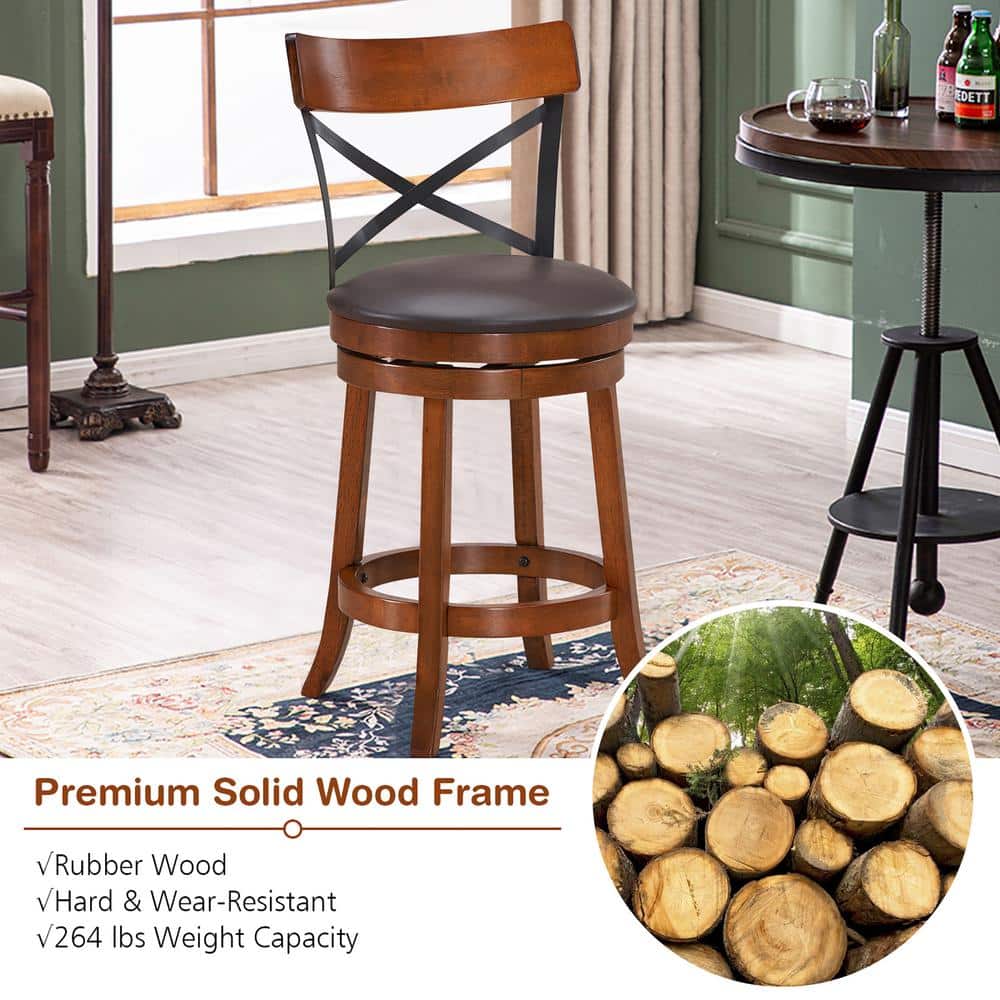 Walnut and Black Swivel 25'' High Back Bar Stools Set of 4