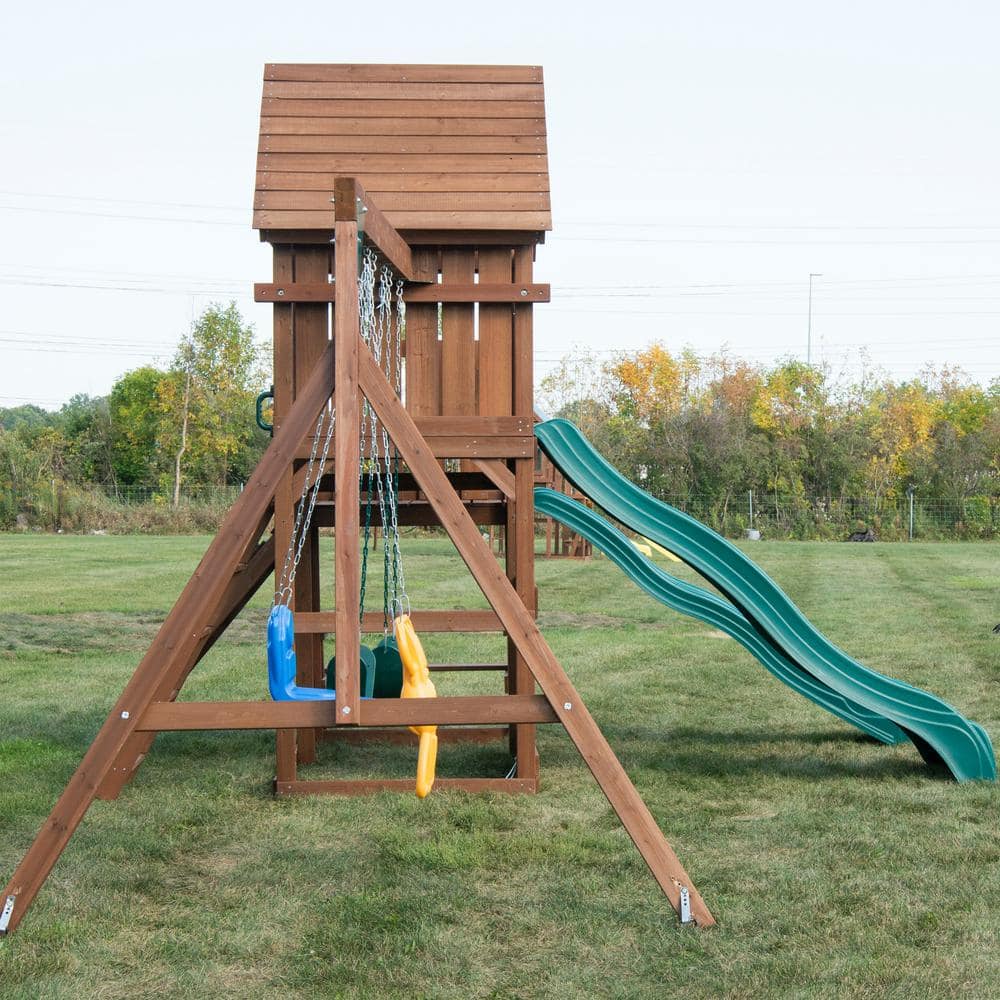 Knightsbridge Deluxe Wooden Backyard Swing Set with Slides and Swings