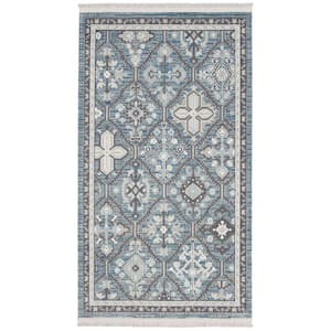 Lennox Blue/Grey Doormat 2 ft. x 4 ft. Bordered Transitional Area Rug