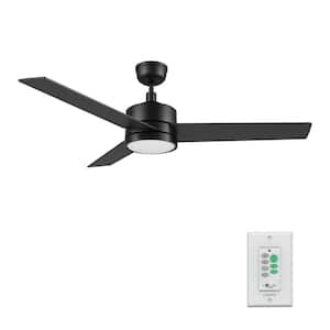 Louy 52 in. Color Changing Integrated LED Indoor Matte Black 10-Speed DC Ceiling Fan with Light Kit and Wall Control