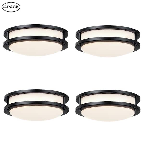 Hanz 10in Matte Black Selectable LED 2700K, 3000K, 3500K, 4000K, 5000K Flush Mount Ceiling Light(4-Pack)