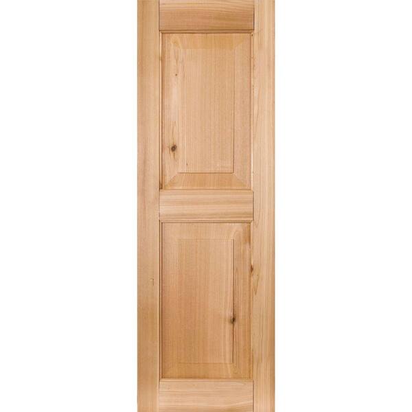 Ekena Millwork 12 in. x 70 in. Exterior Real Wood Sapele Mahogany Raised Panel Shutters Pair Unfinished