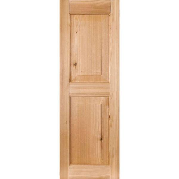 Ekena Millwork 12 in. x 74 in. Exterior Real Wood Western Red Cedar Raised Panel Shutters Pair Unfinished