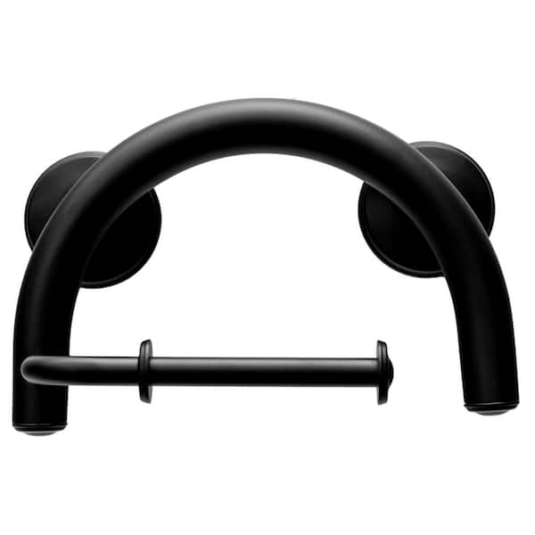 Grabcessories 11.25 in. x 1.25 in. 2-in-1 Grab Bar and Wall Mount Toilet Paper Holder with Grips in Matte Black
