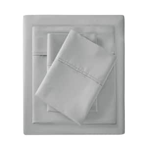 300-Thread Count Organic 4-Piece Grey Cotton Queen Deep Pocket Sheet Set