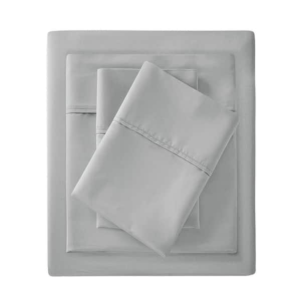 Madison Park 300-Thread Count Organic 4-Piece Grey Cotton King Deep Pocket Sheet Set