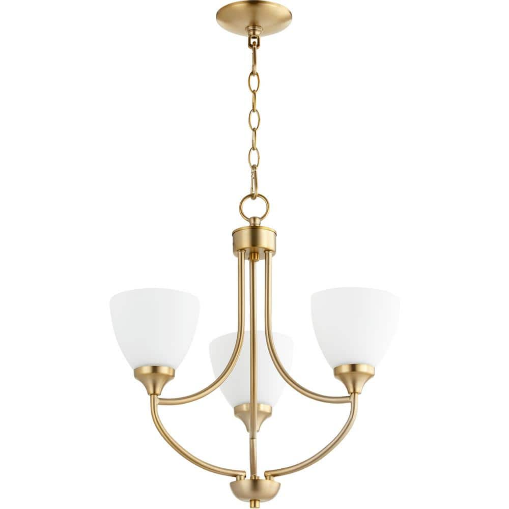 Quorum INTERNATIONAL Enclave 3-Light Aged Brass Chandelier with Satin ...