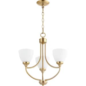 Enclave 3-Light Aged Brass Chandelier with Satin Opal Glass