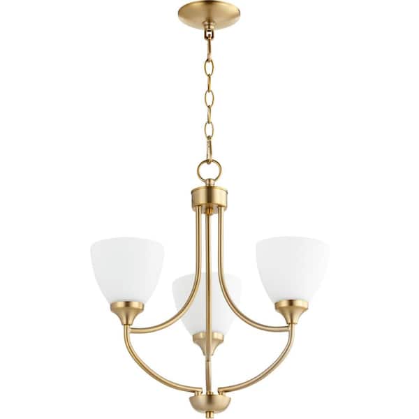 Quorum INTERNATIONAL Enclave 3-Light Aged Brass Chandelier with Satin Opal Glass