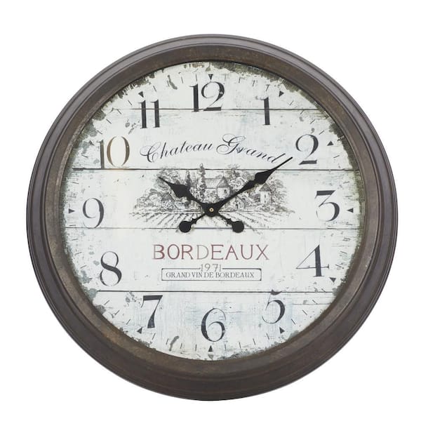 Litton Lane 28 in. x 28 in. Brown Metal Wall Clock with Bordeaux