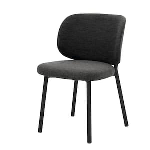 Deep Grey Boucle Chairs with Black Steel Legs, (set of 2)