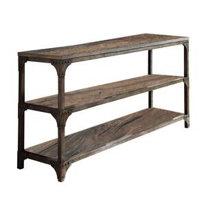 60 in. Weathered Oak/Brown Standard Rectangle Wood Console Table with 2-Shelves