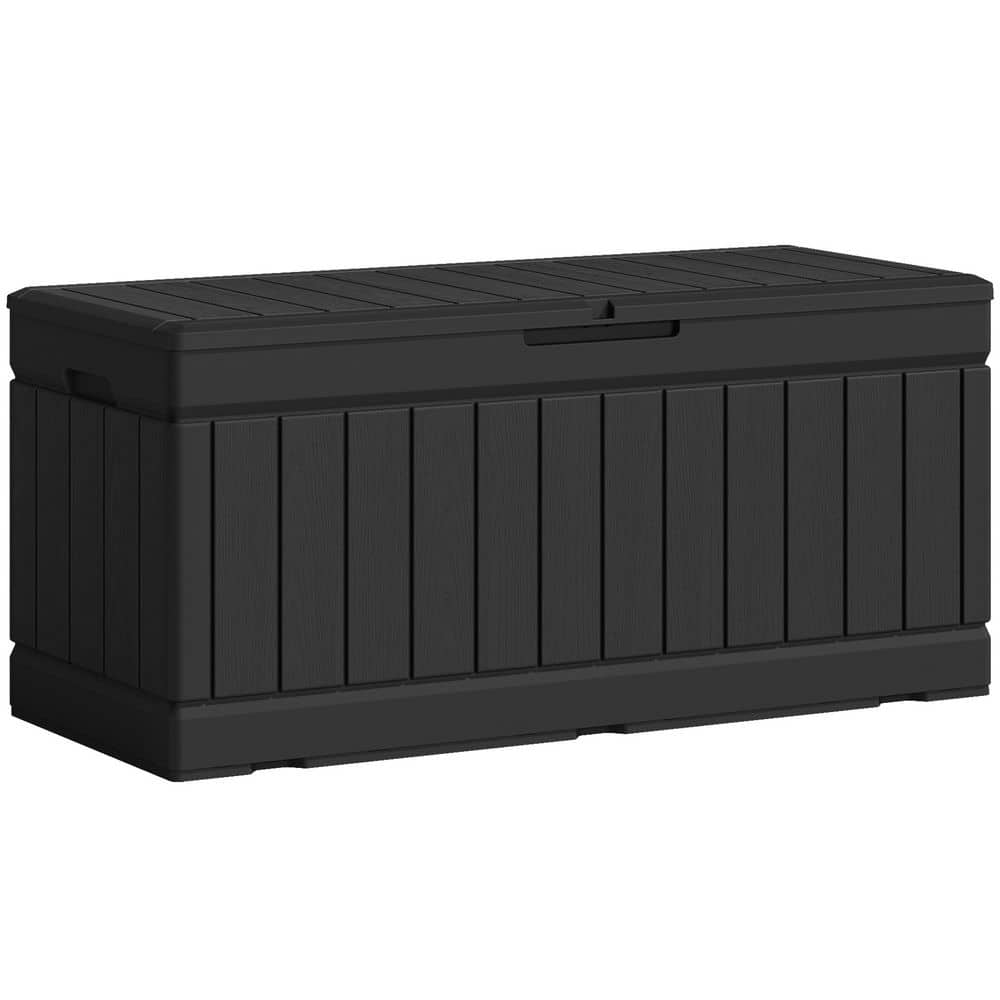 Tozey 82 Gal. Fusion Style Deck Box Black Outdoor Resin Storage