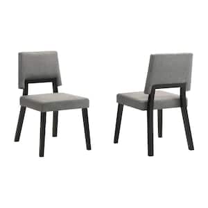 Gray and Black Fabric Wooden Frame Dining Chair (Set of 2)
