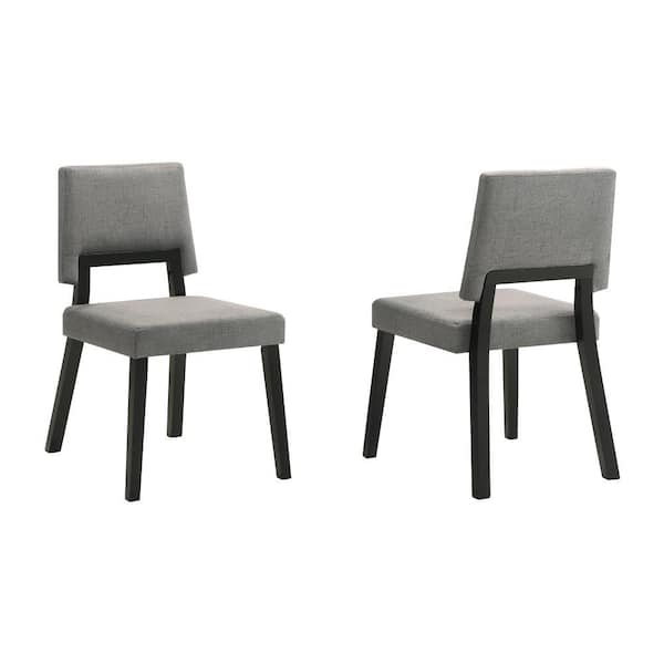 Benjara Gray and Black Fabric Wooden Frame Dining Chair (Set of 2)
