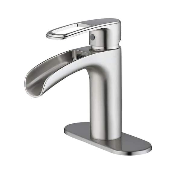 Unbranded Single Hole Single-Handle Bathroom Faucet with Waterfall in Brushed Nickel