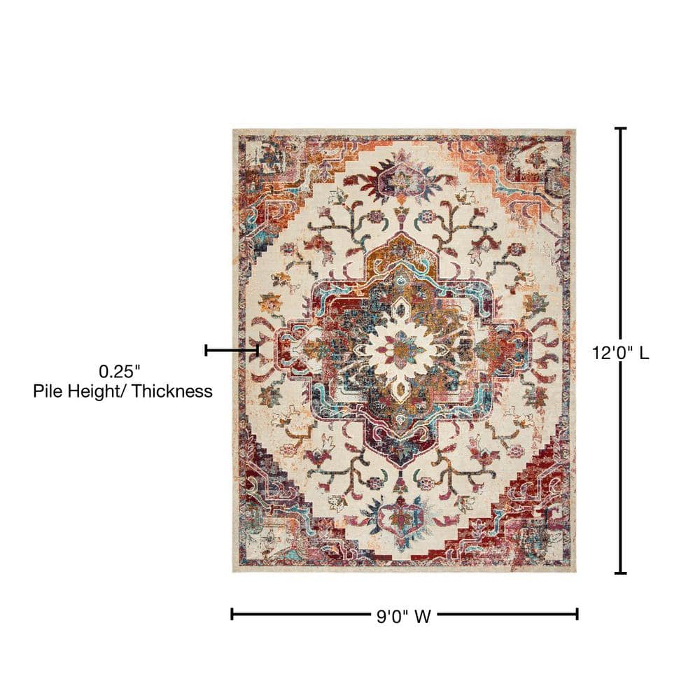 Light Blue and Burgundy Floral Tufted 9' x 12' Area Rug