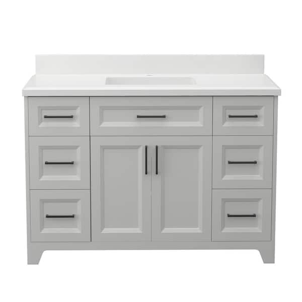 Xspracer Victoria 49 in. W. x 22 in. D x 35 in. H Single Sink Freestanding Bath Vanity in Gray with Cabinet and White Quartz Top
