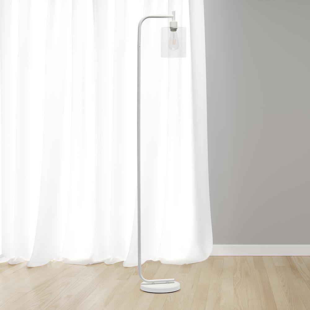 White Adjustable Iron Arc Floor Lamp with Glass Shade