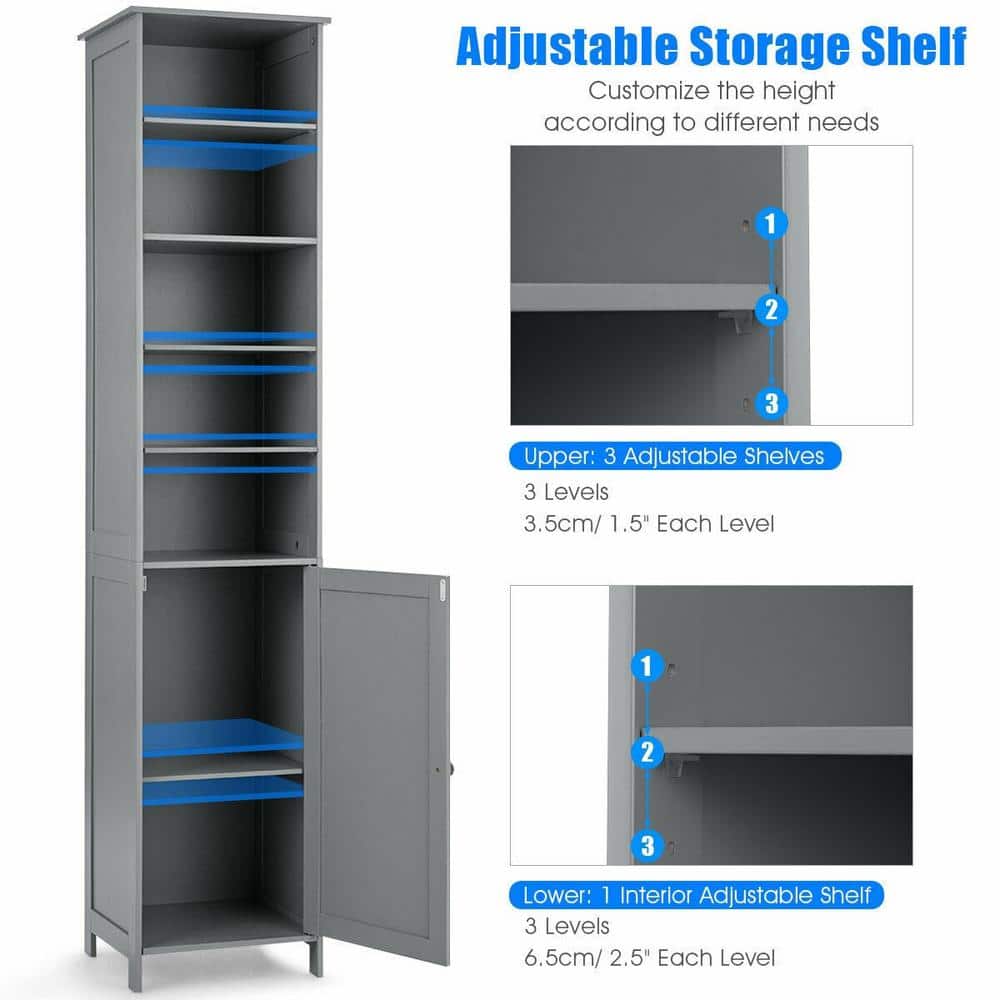 Gray Tall MDF Living Room Cabinet with Adjustable Shelving