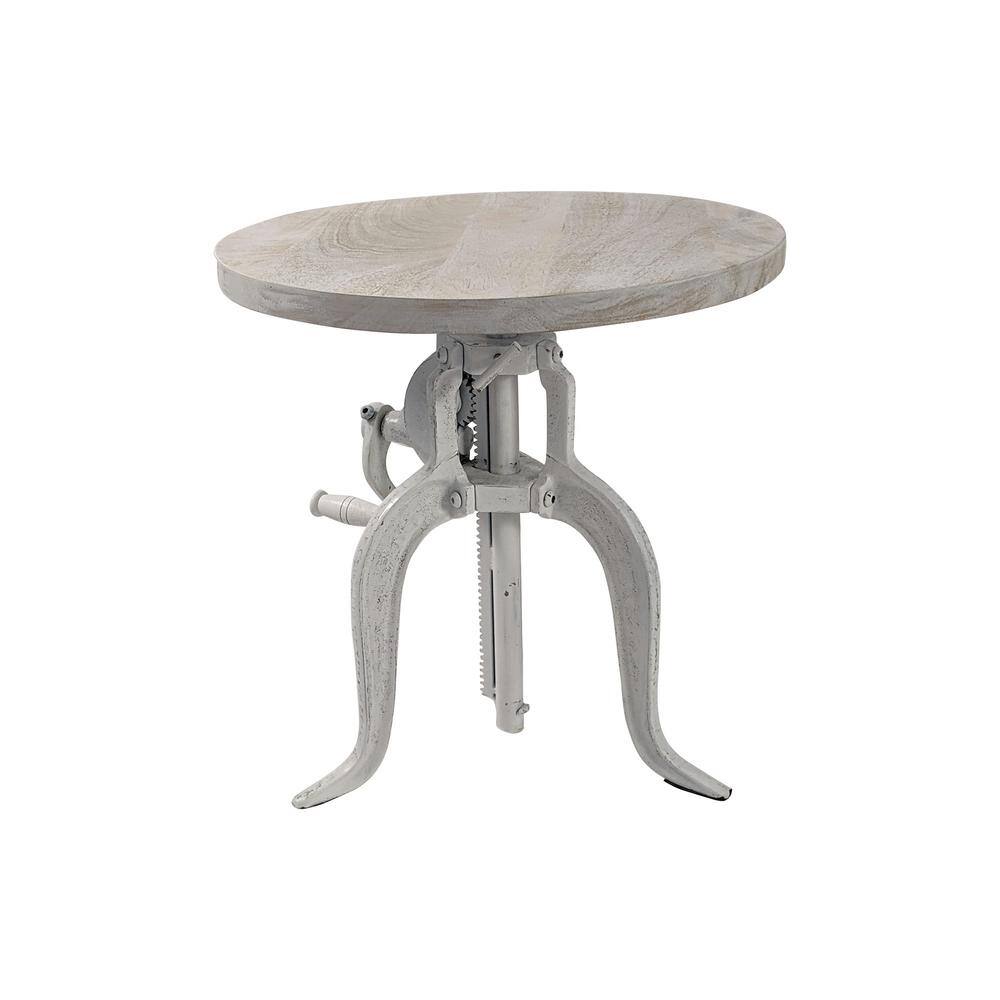 Regan 18 in. Round Adjustable Whitewash End Table CF3931WW The Home Depot