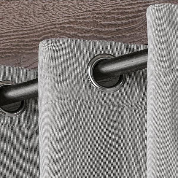 Biscayne Silver Solid Light Filtering Grommet Top Indoor/Outdoor Curtain, 54 in. W x 108 in. L (Set of 2)