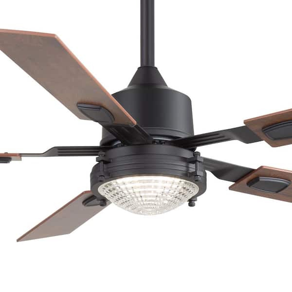 Alonso 52 in. Integrated LED Indoor Farmhouse Black Ceiling Fan with Light with 5-Reversible Blades and Remote Included