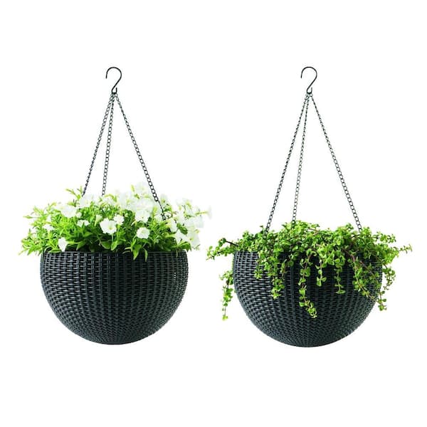 Keter 13.8 in. Dia Brown Resin Hanging Rattan Planter (2-Pack)