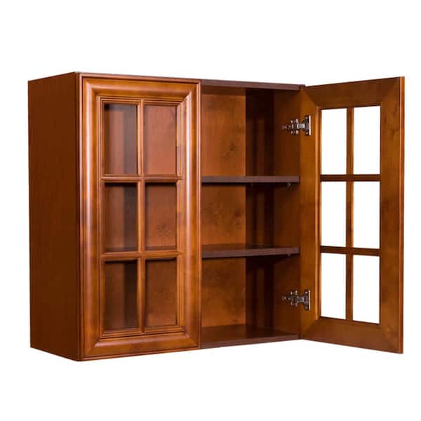 LIFEART CABINETRY Cambridge Assembled 27x30x12 in. Wall Mullion Door Cabinet with 2 Doors 2 Shelves in Chestnut